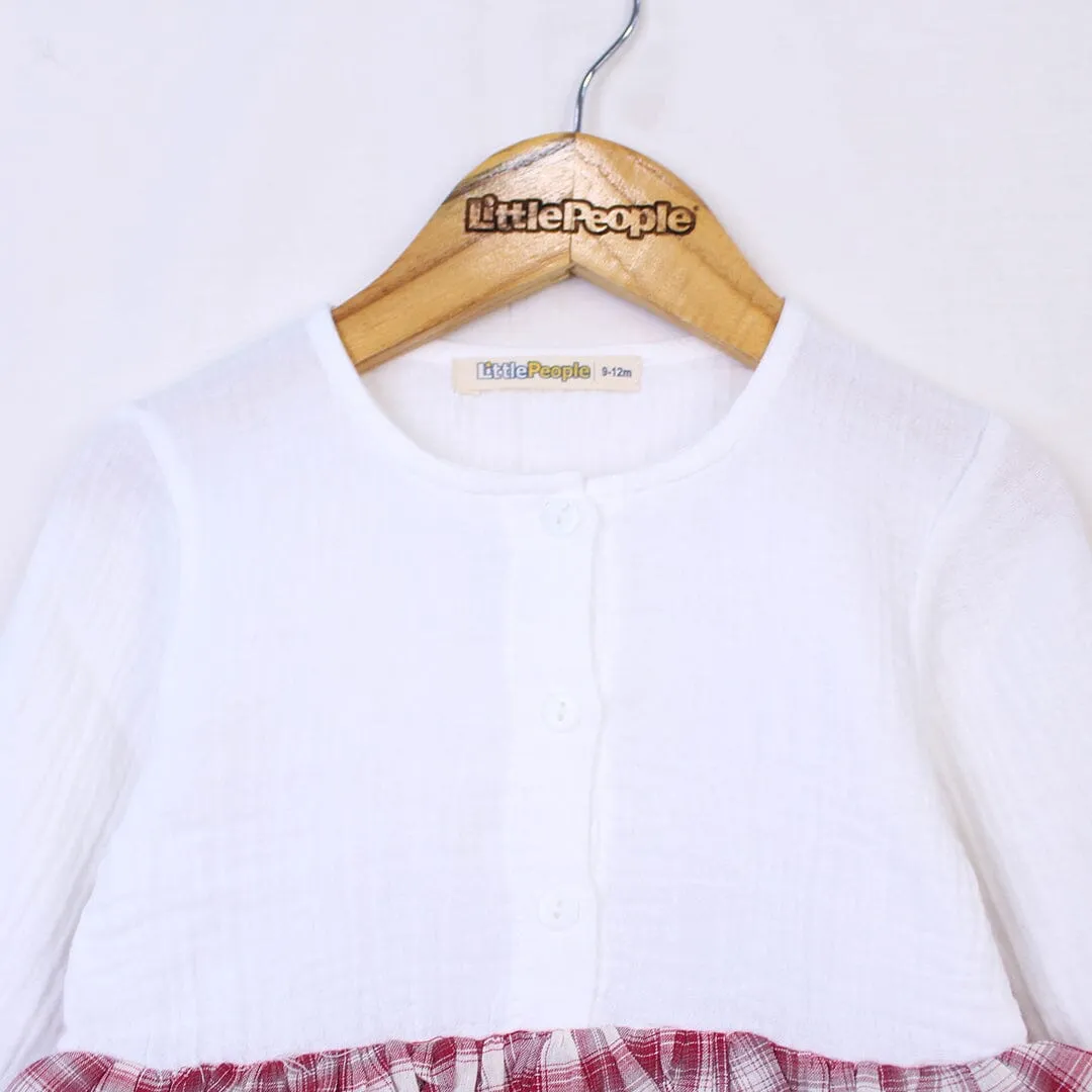 Vintage Check Themed Off-White Little Girl Romper