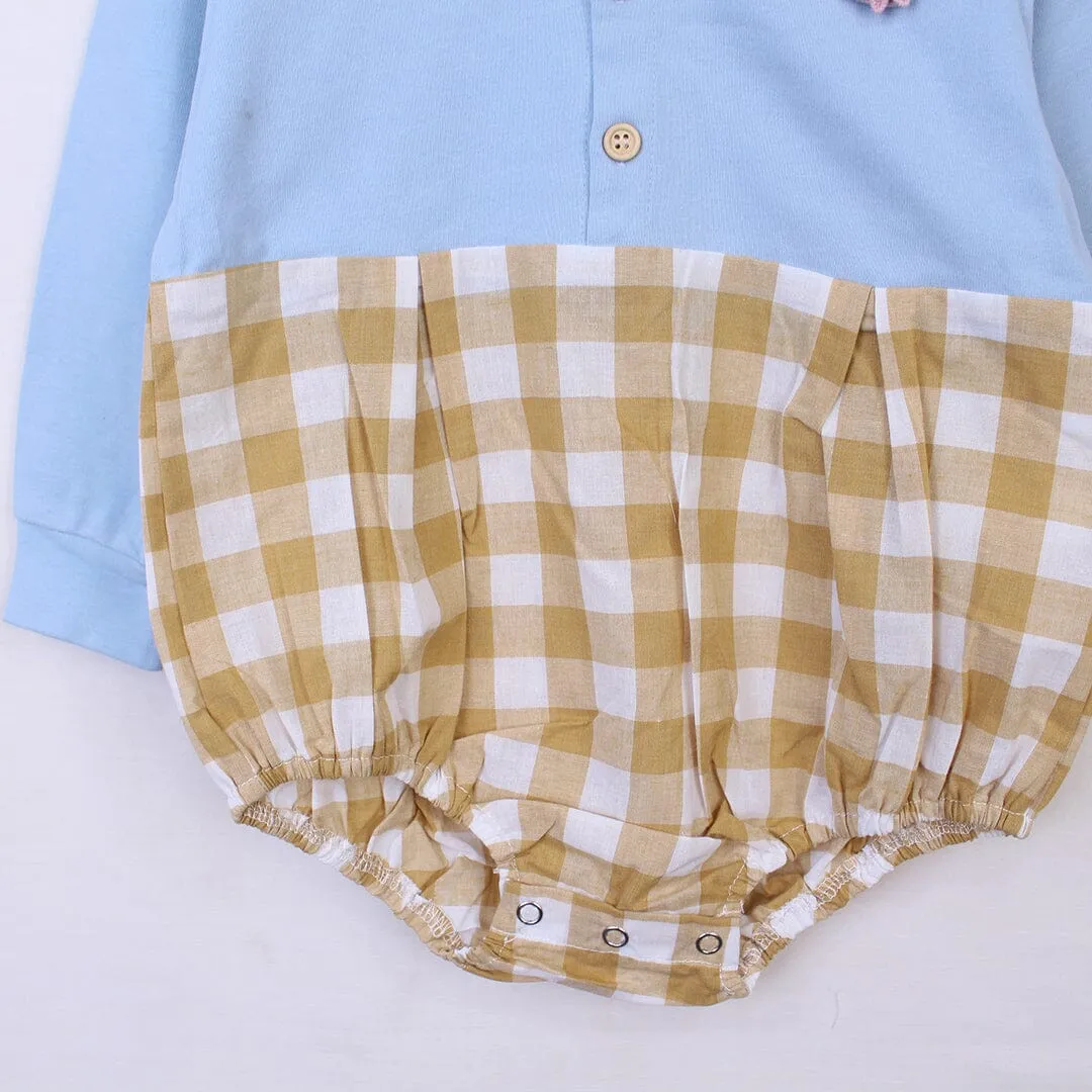 Vintage Check Yellow Themed Little Girl Romper