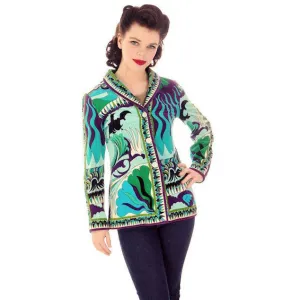Vintage Emilio Pucci Plush Corduroy Jacket Coat Blues Greens Sz 6 1970S