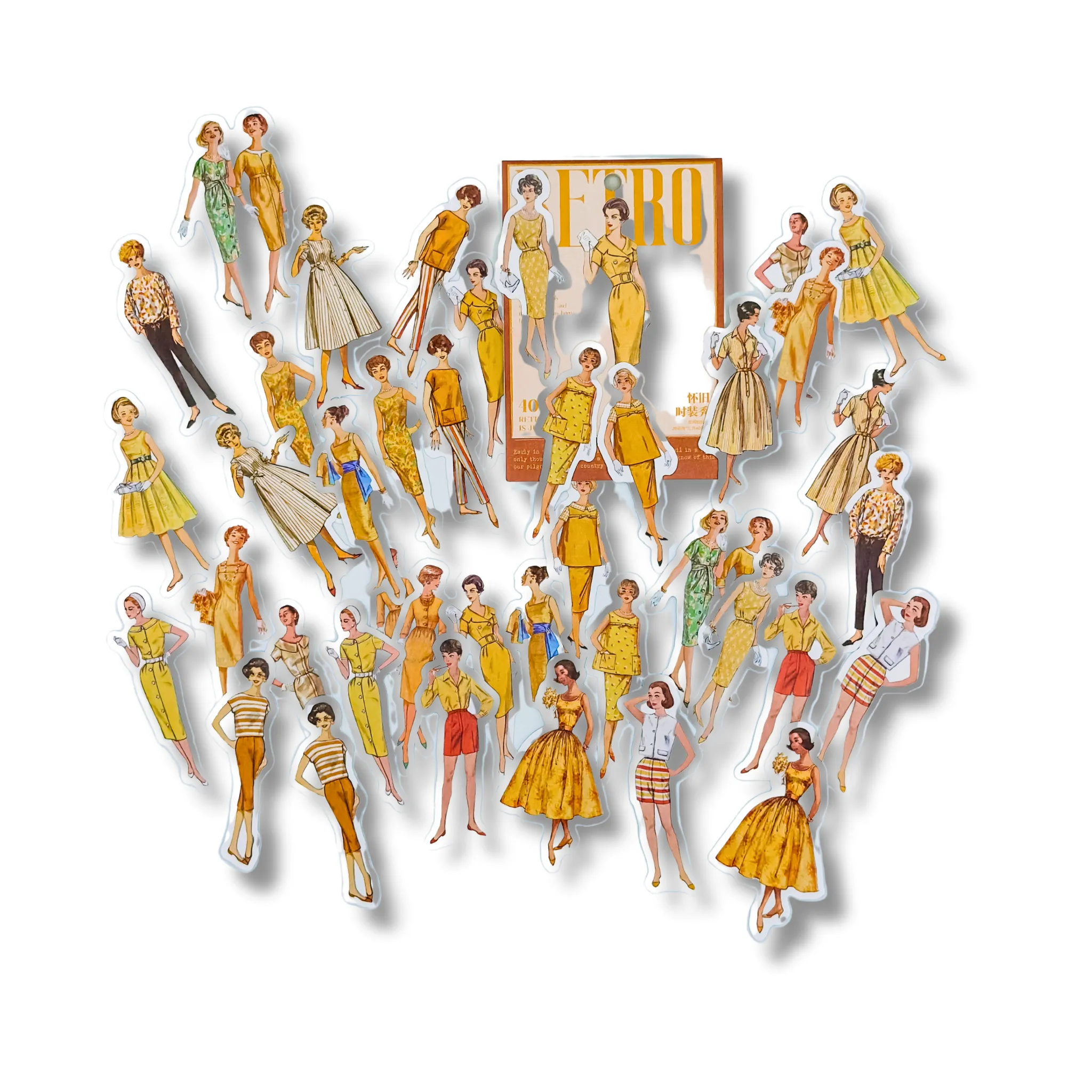 Vintage Fashion Figures Illustration Die Cut Stickers