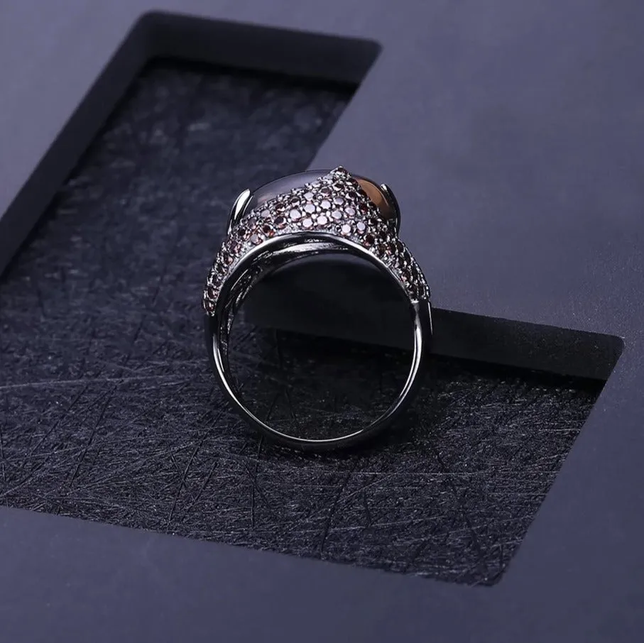 Vintage Gothic Dark Gemstone Ring 925 Sterling Sliver Women's Jewelry