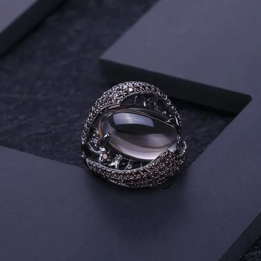 Vintage Gothic Dark Gemstone Ring 925 Sterling Sliver Women's Jewelry