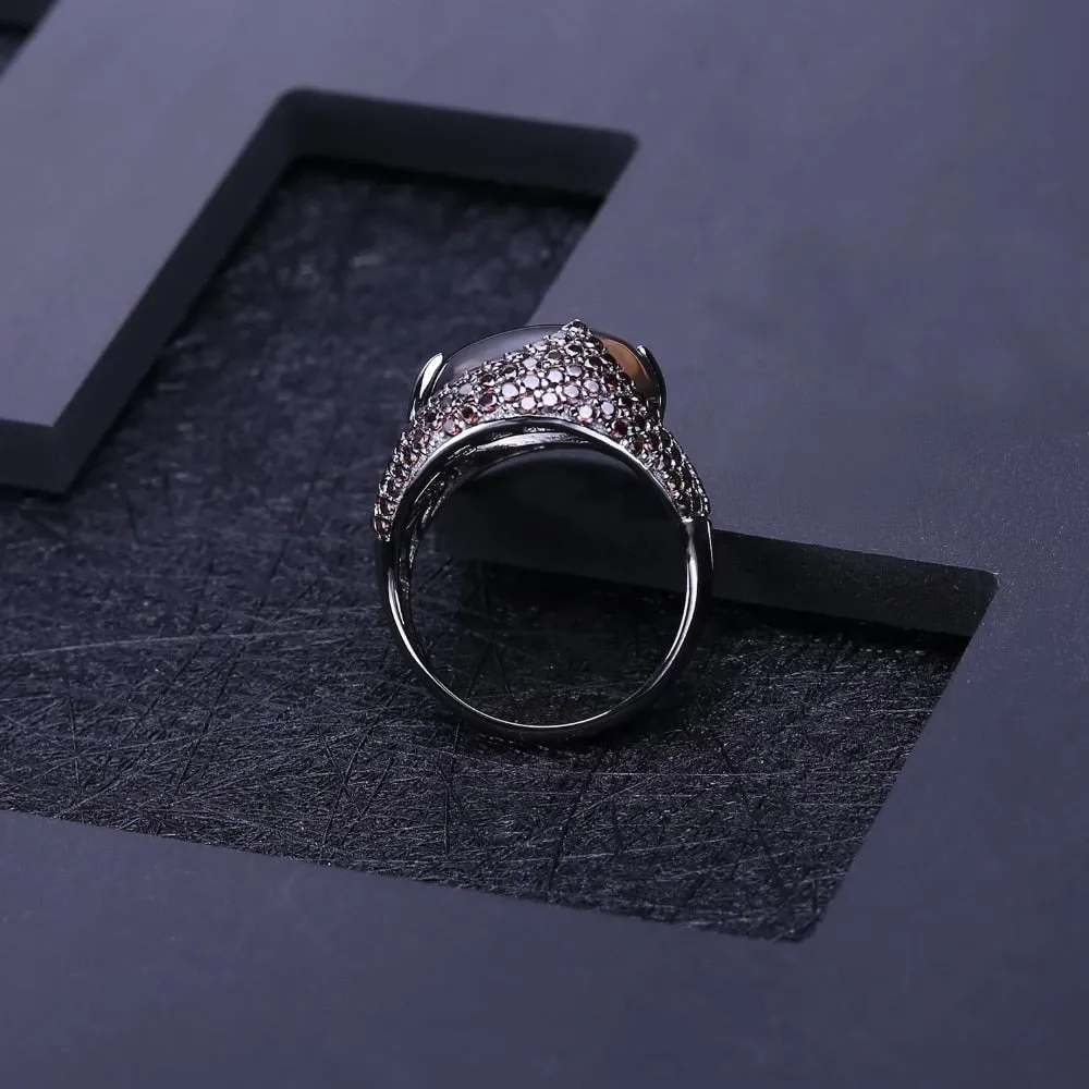 Vintage Gothic Dark Gemstone Ring 925 Sterling Sliver Women's Jewelry