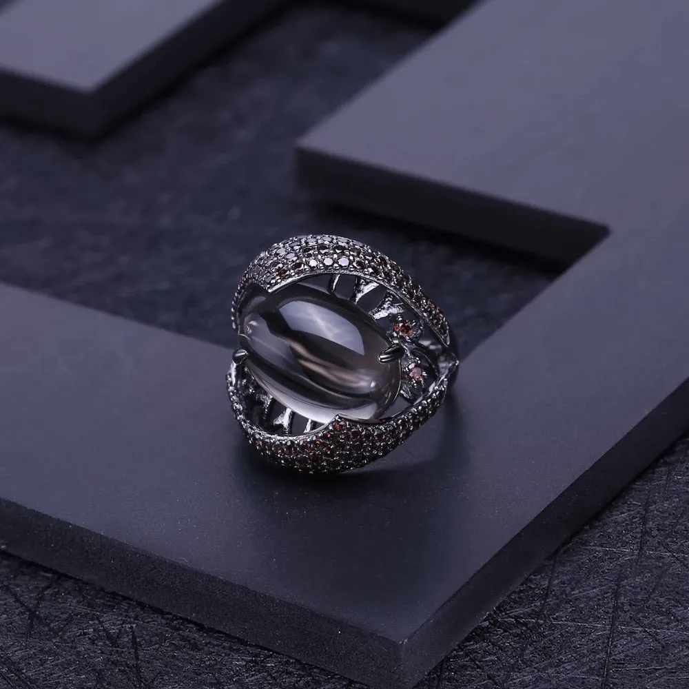 Vintage Gothic Dark Gemstone Ring 925 Sterling Sliver Women's Jewelry