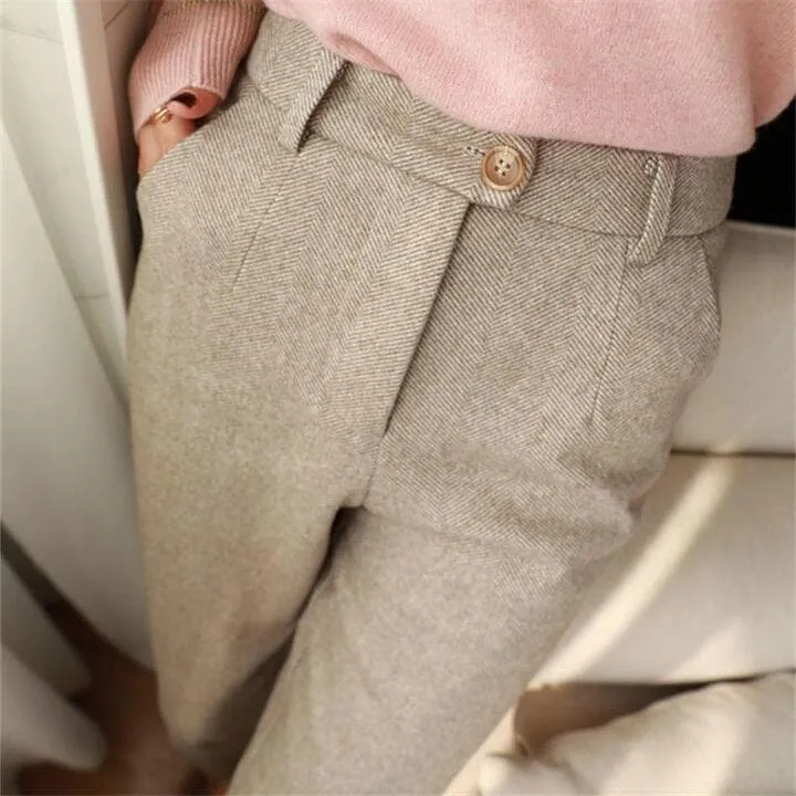 Vintage Herringbone Wool Trousers