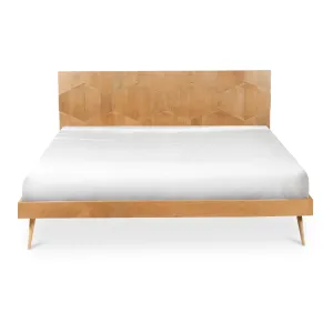 Vintage-Modern Solid Mango Wood Queen Bed with Elevated Design