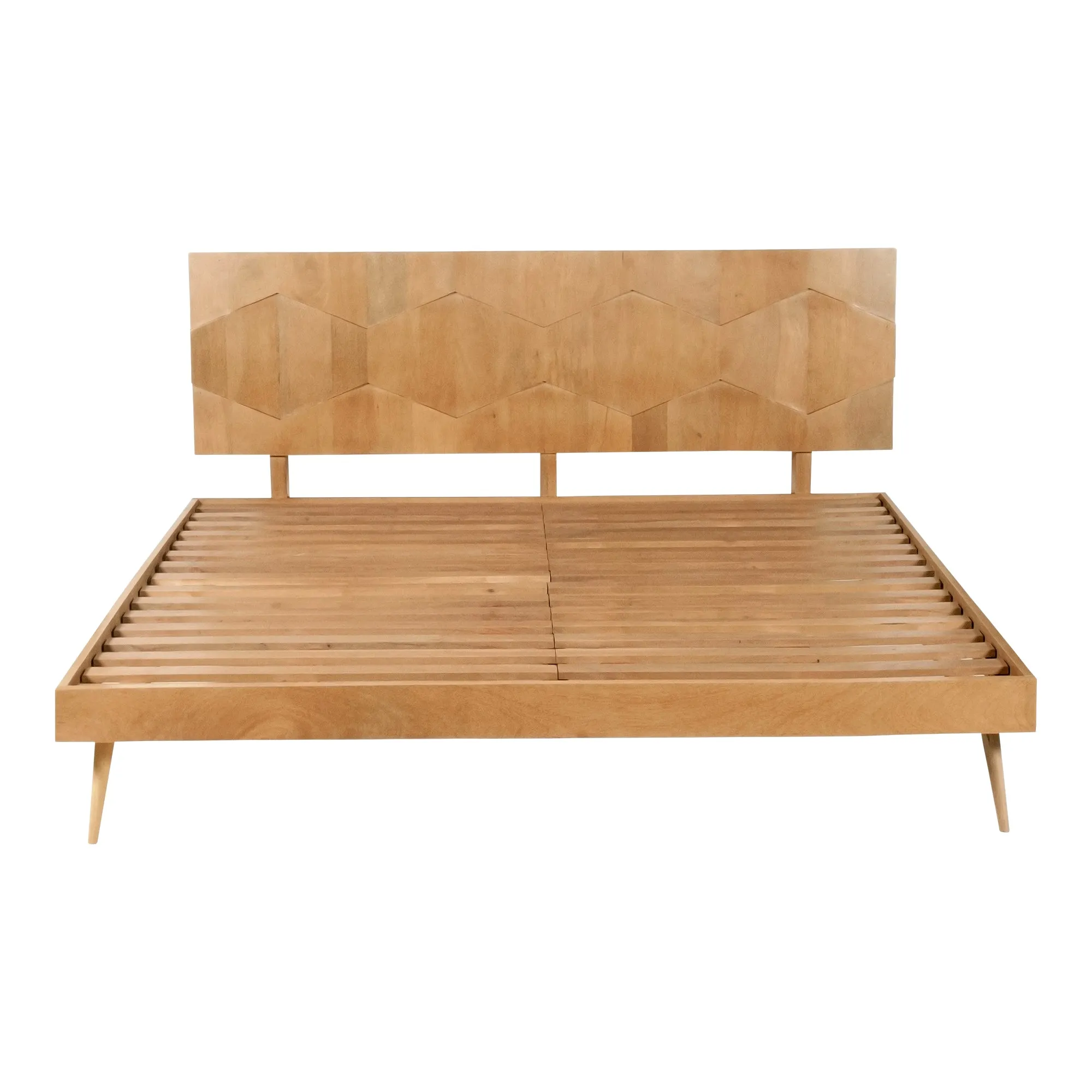 Vintage-Modern Solid Mango Wood Queen Bed with Elevated Design