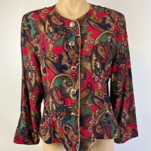 Vintage Opulence Blazer Light Coat Jacket Paisley Women’s Size M Maximalism Red