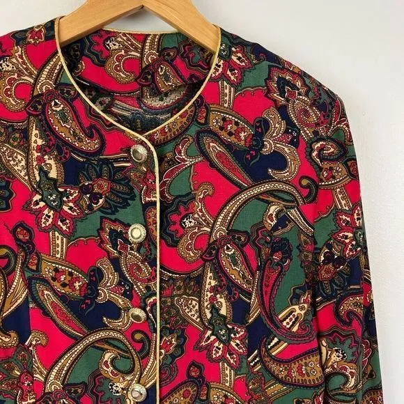 Vintage Opulence Blazer Light Coat Jacket Paisley Women’s Size M Maximalism Red