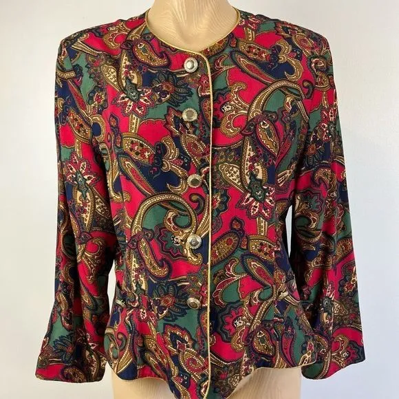 Vintage Opulence Blazer Light Coat Jacket Paisley Women’s Size M Maximalism Red