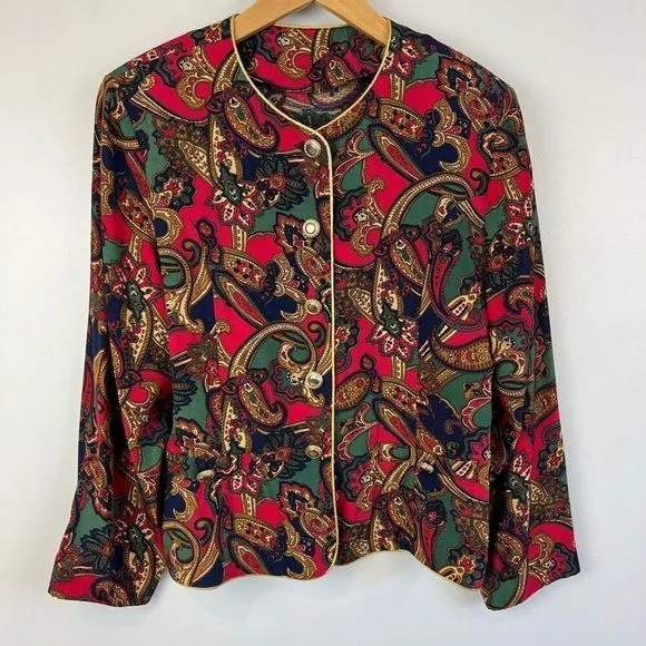 Vintage Opulence Blazer Light Coat Jacket Paisley Women’s Size M Maximalism Red