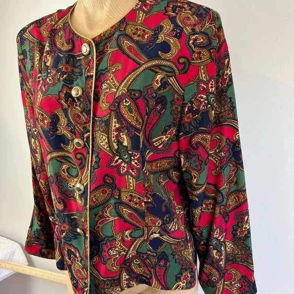 Vintage Opulence Blazer Light Coat Jacket Paisley Women’s Size M Maximalism Red