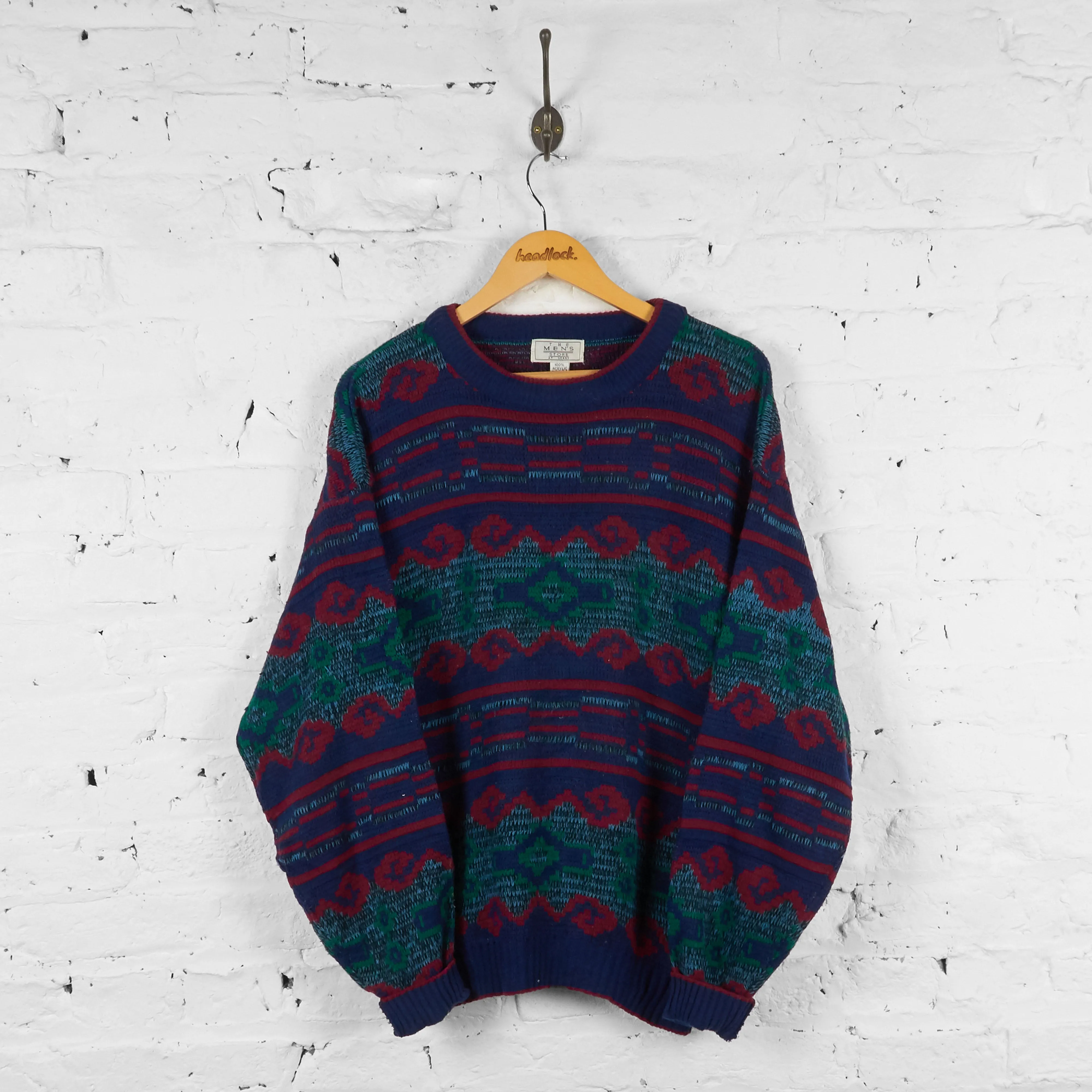 Vintage Pattern Knitted Jumper - Blue - L