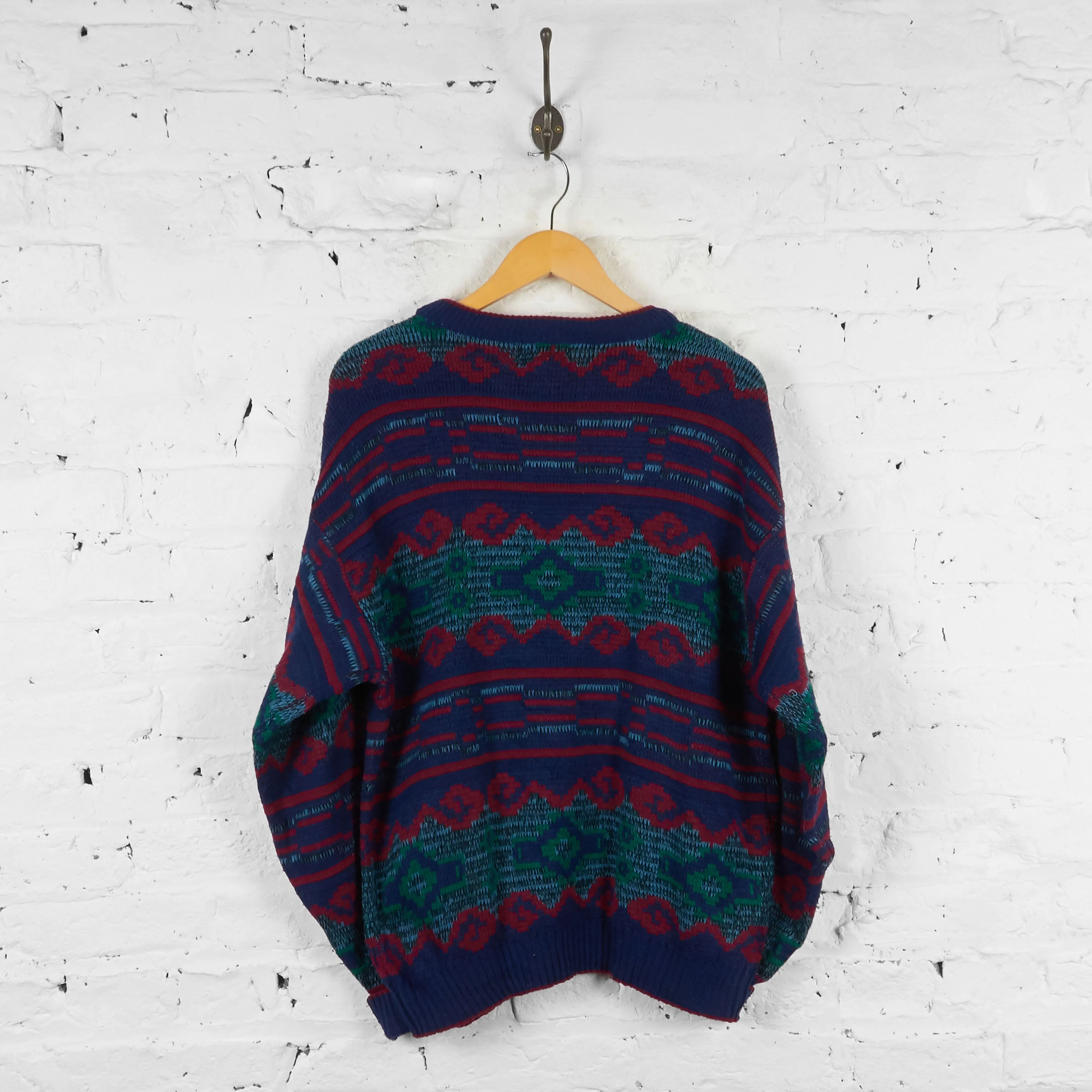 Vintage Pattern Knitted Jumper - Blue - L