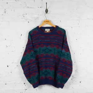 Vintage Pattern Knitted Jumper - Blue - L