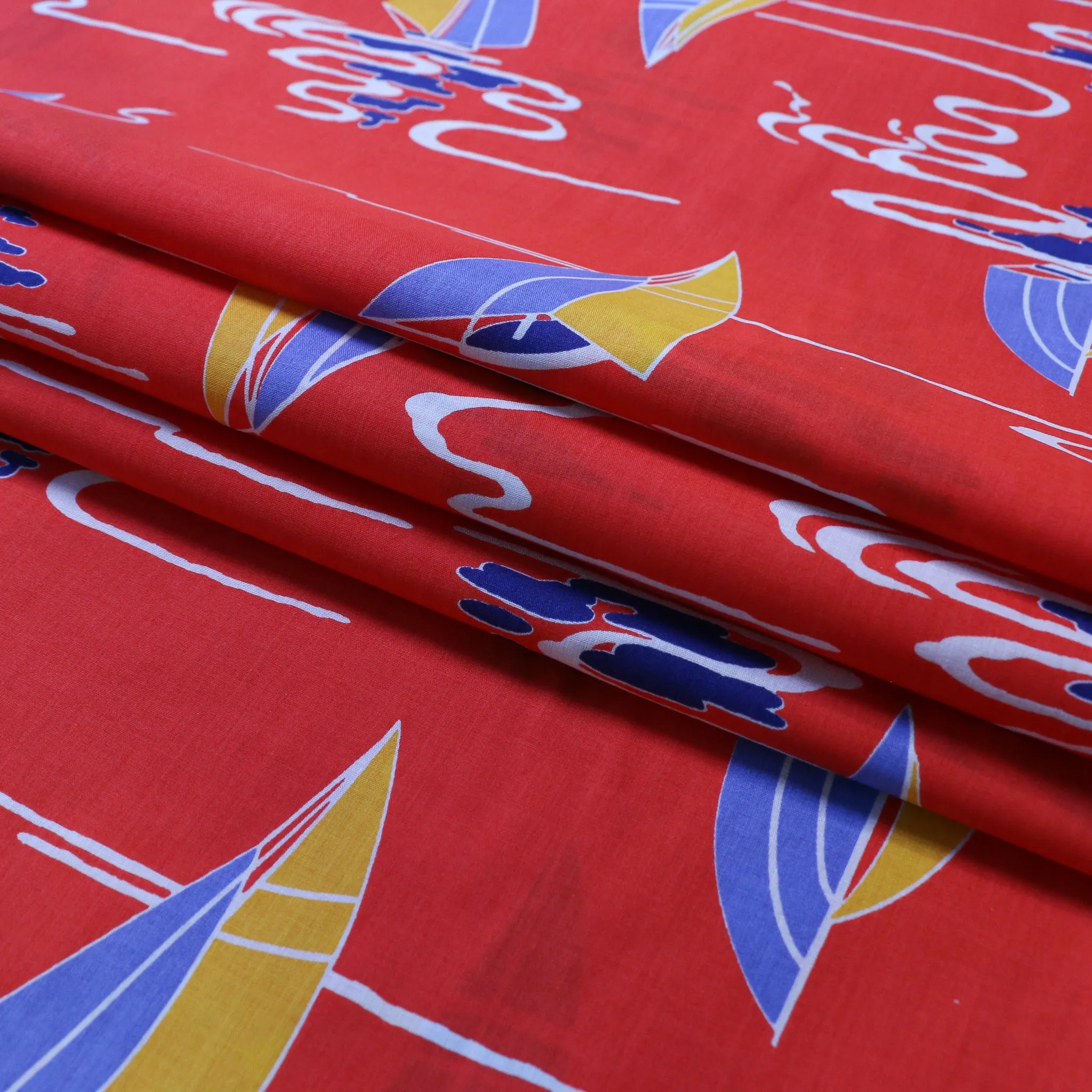 Vintage Polycotton Fabric - Red
