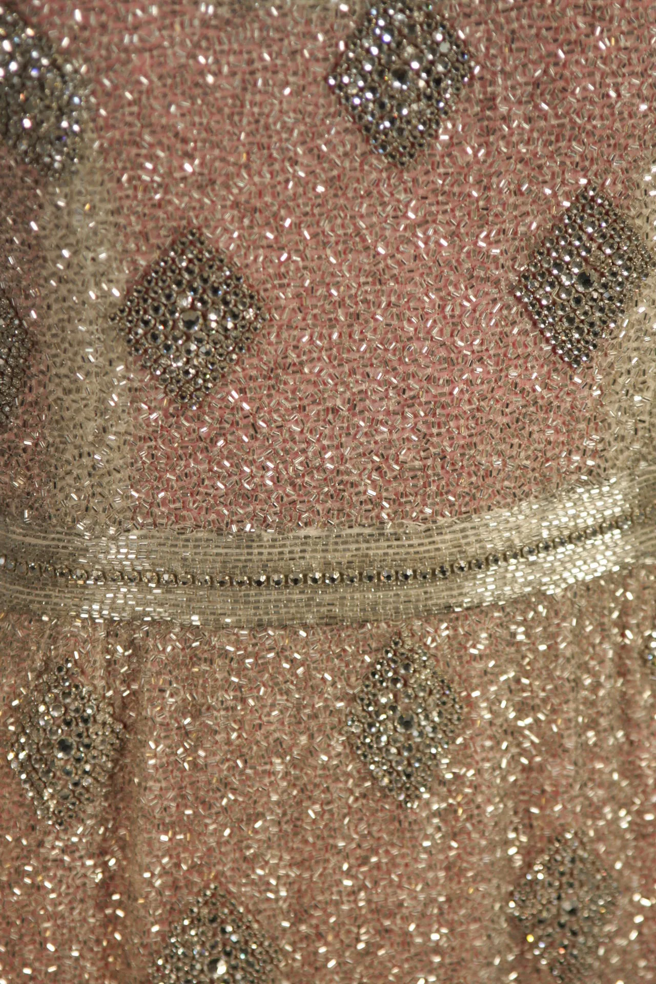 VINTAGE Silver Beaded Gown, Silk Lining & Back Slit Size S