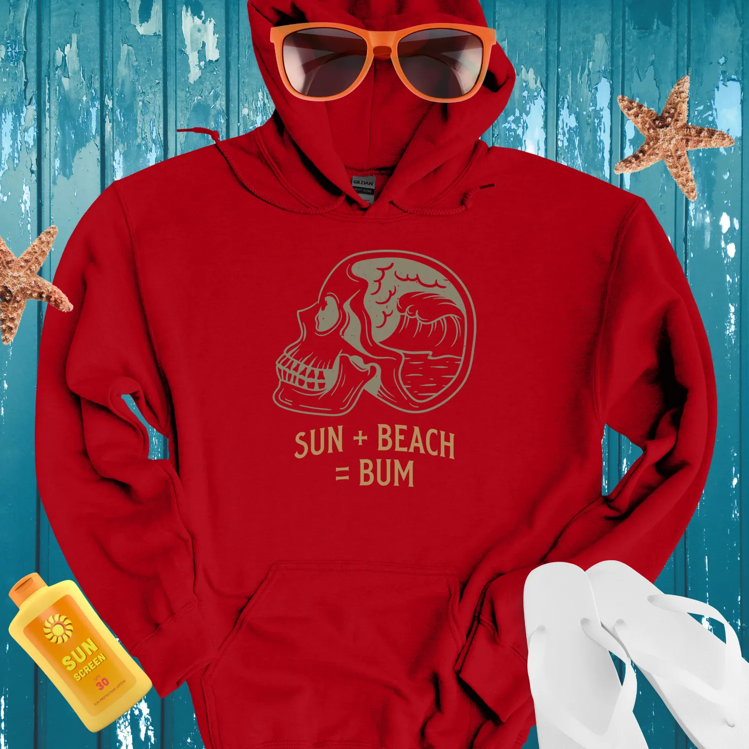 Vintage Skull Beach Scene Hoodie For Retro Surf Style