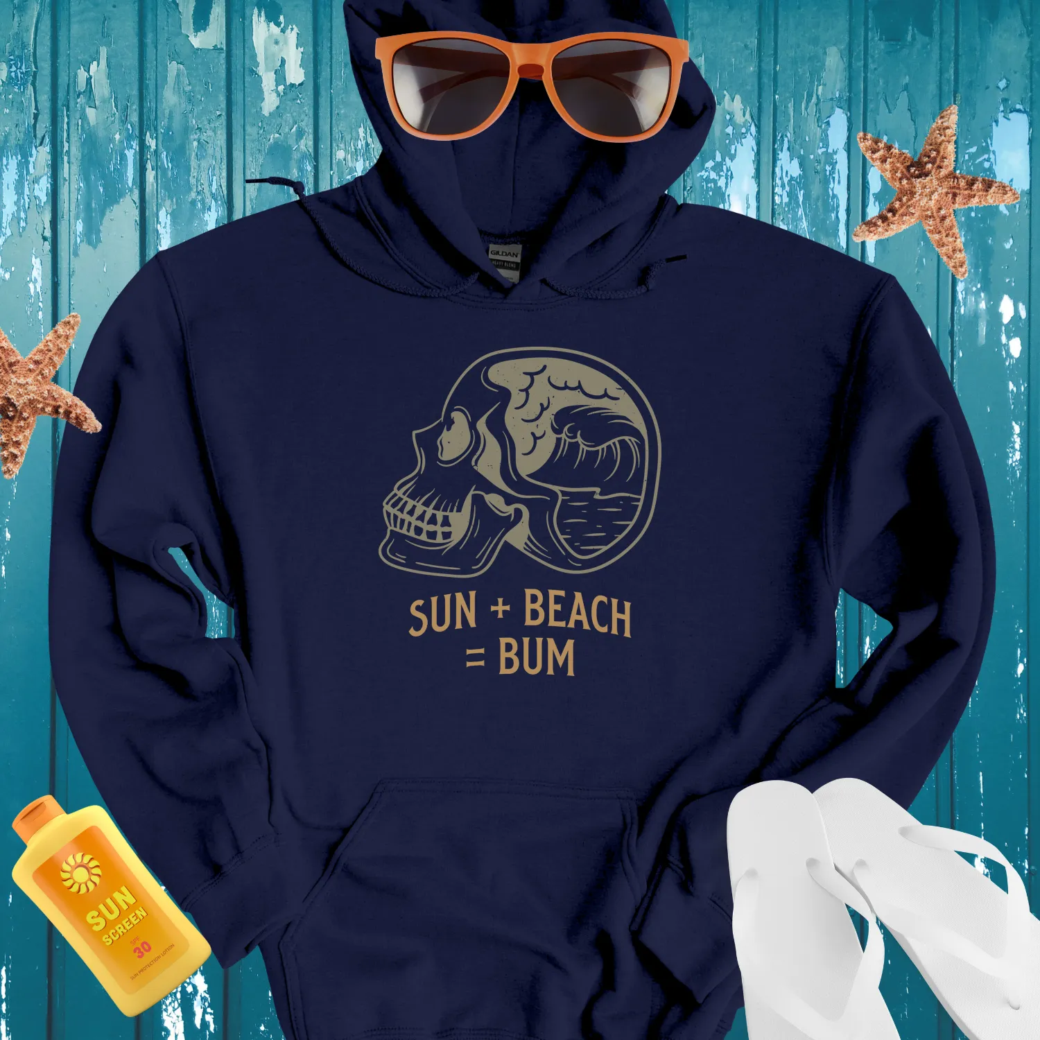 Vintage Skull Beach Scene Hoodie For Retro Surf Style