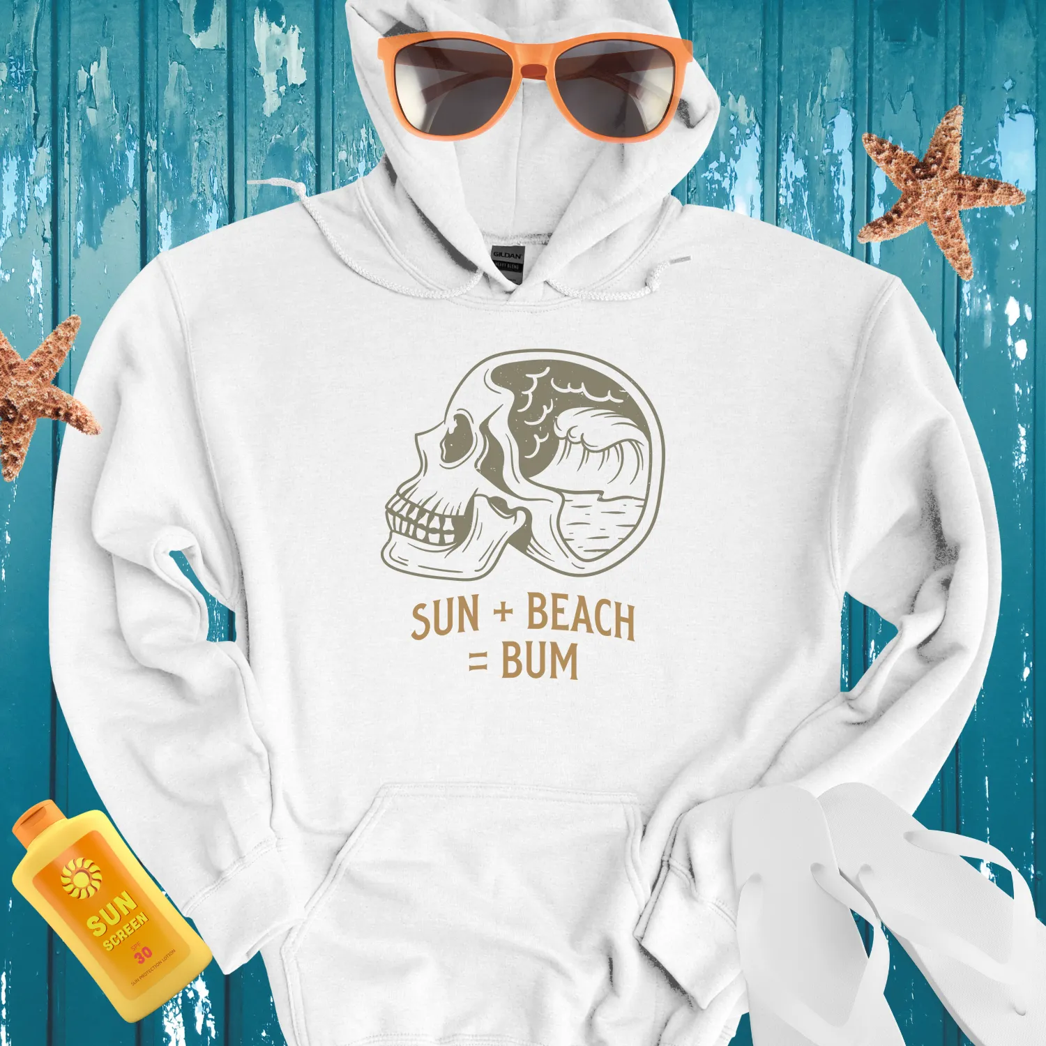 Vintage Skull Beach Scene Hoodie For Retro Surf Style