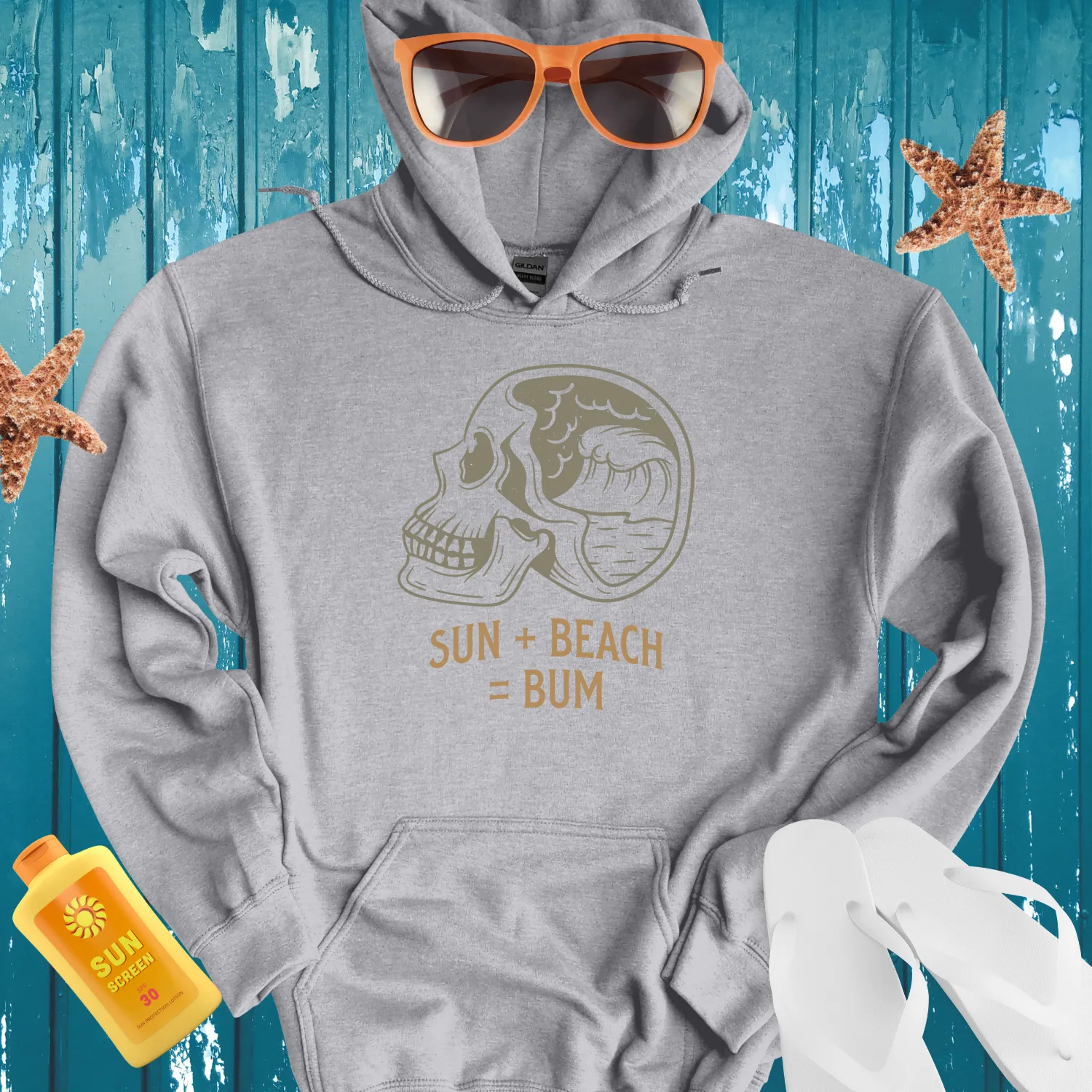 Vintage Skull Beach Scene Hoodie For Retro Surf Style
