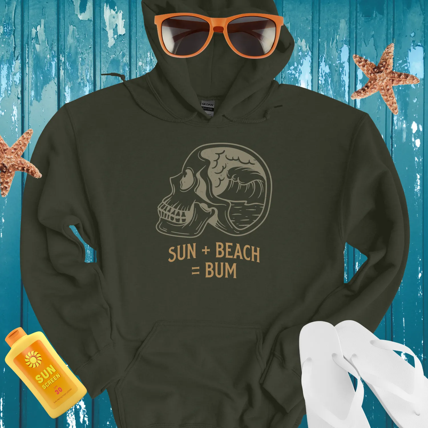 Vintage Skull Beach Scene Hoodie For Retro Surf Style