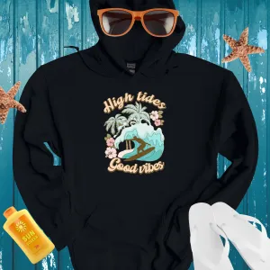Vintage Surfing Hoodie With Light Blue Wave Design