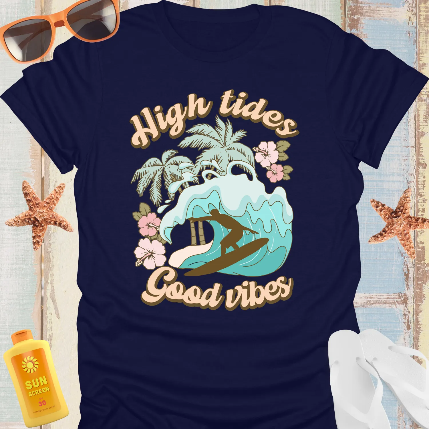 Vintage Surfing T-Shirt High Tides Good Vibes Retro Wear
