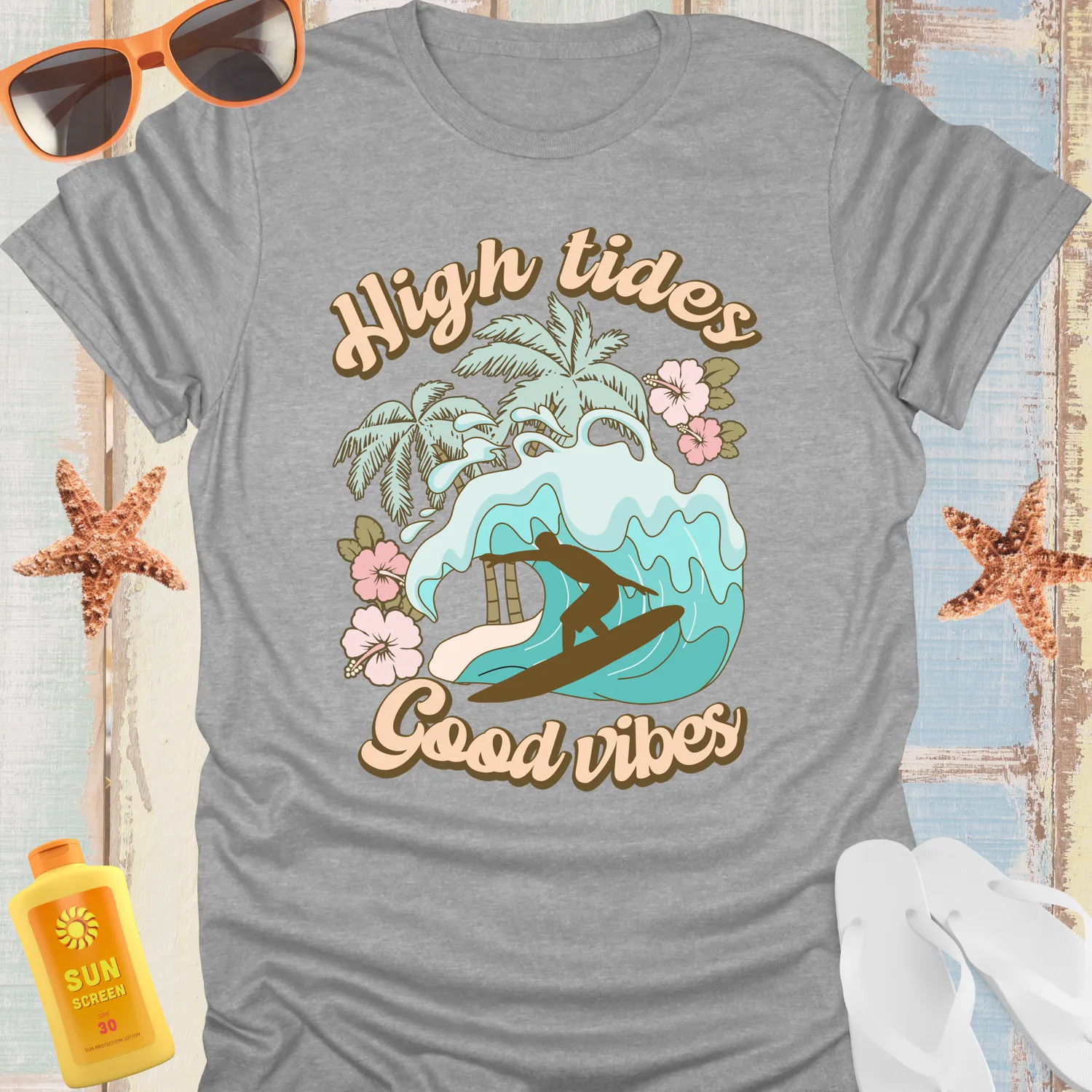 Vintage Surfing T-Shirt High Tides Good Vibes Retro Wear