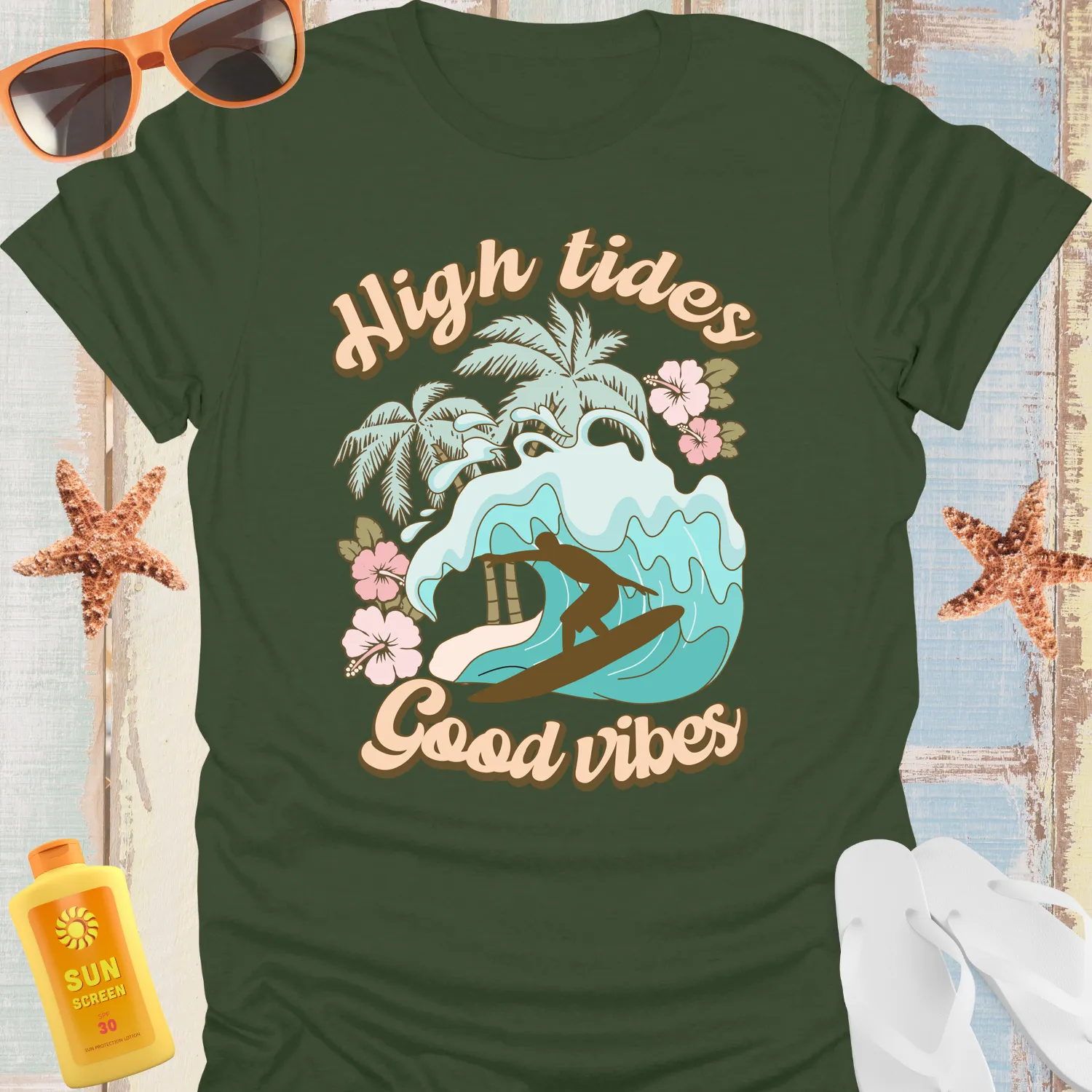 Vintage Surfing T-Shirt High Tides Good Vibes Retro Wear