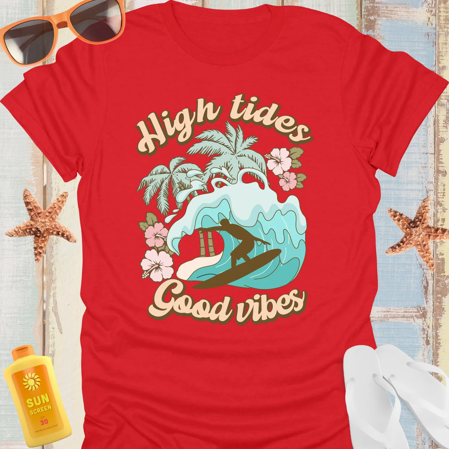 Vintage Surfing T-Shirt High Tides Good Vibes Retro Wear