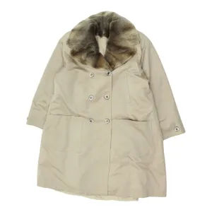 Vintage Womens Beige Overcoat | Faux Fur Lined High End Luxury Jacket VTG