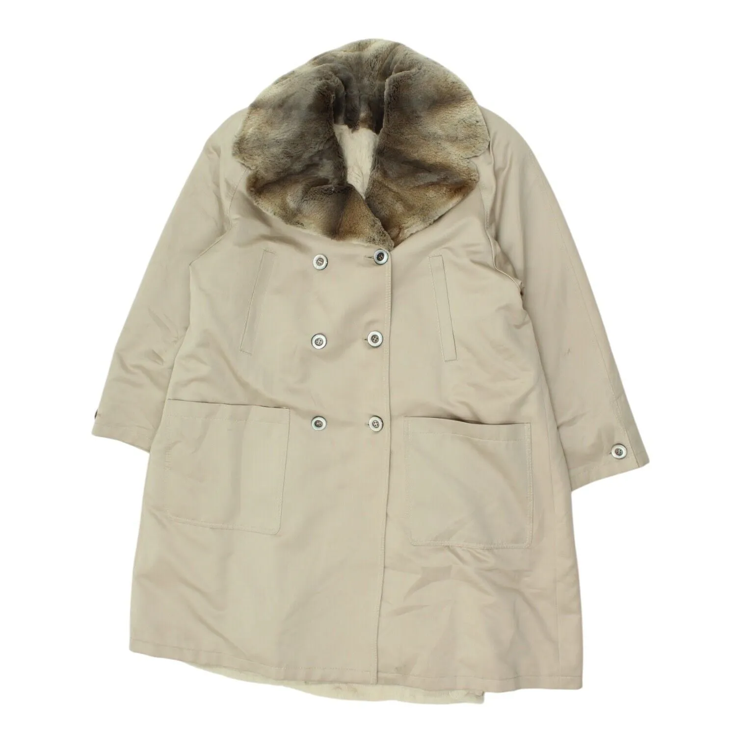 Vintage Womens Beige Overcoat | Faux Fur Lined High End Luxury Jacket VTG