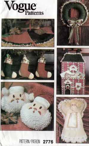 Vogue 2776 Christmas Decoration Pack Santa Pillows Stockings Wreath Angel etc 1980s Vintage Sewing Pattern UNCUT Factory Folded
