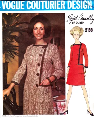 Vogue Couturier Design 2183 SYBIL CONNOLLY Womens Asymmetric Buttoned Coatdress 1960s Vintage Sewing Pattern Size 10 Bust 32.5 Inches UNCUT Factory Folded