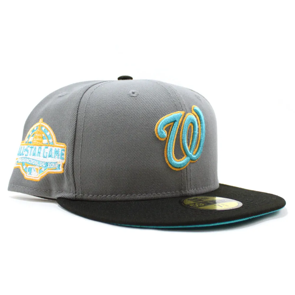 Washington Nationals 2018 AllStar Game New Era 59Fifty Fitted Hat (Glow in the Dark Storm Gray Black Visor Teal Under Brim)
