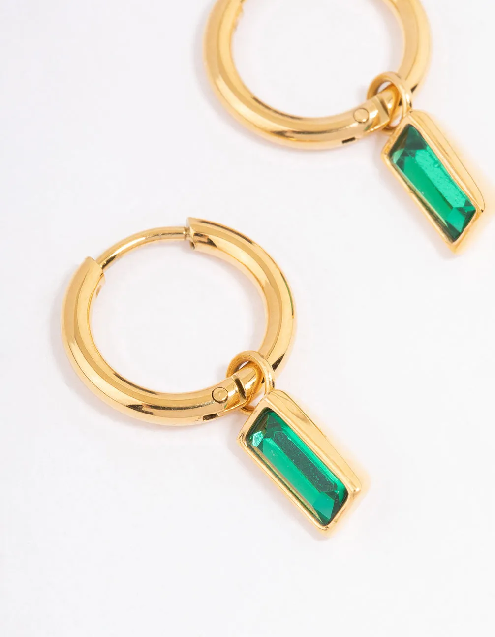 Waterproof  Gold Plated Stainless Steel Classic Baguette Huggie Earrings