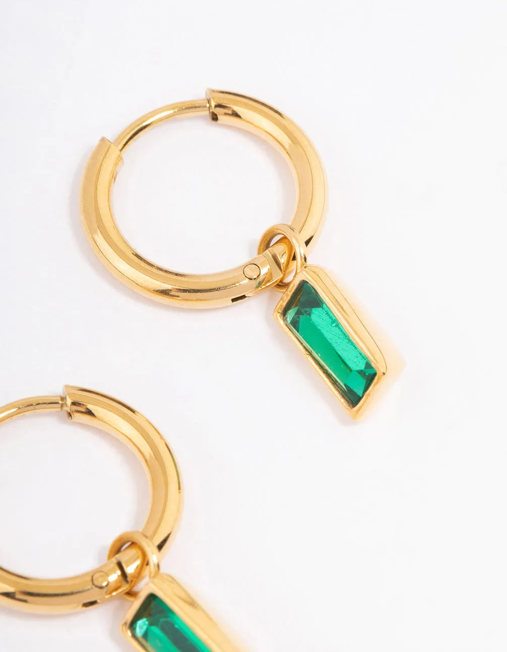 Waterproof  Gold Plated Stainless Steel Classic Baguette Huggie Earrings