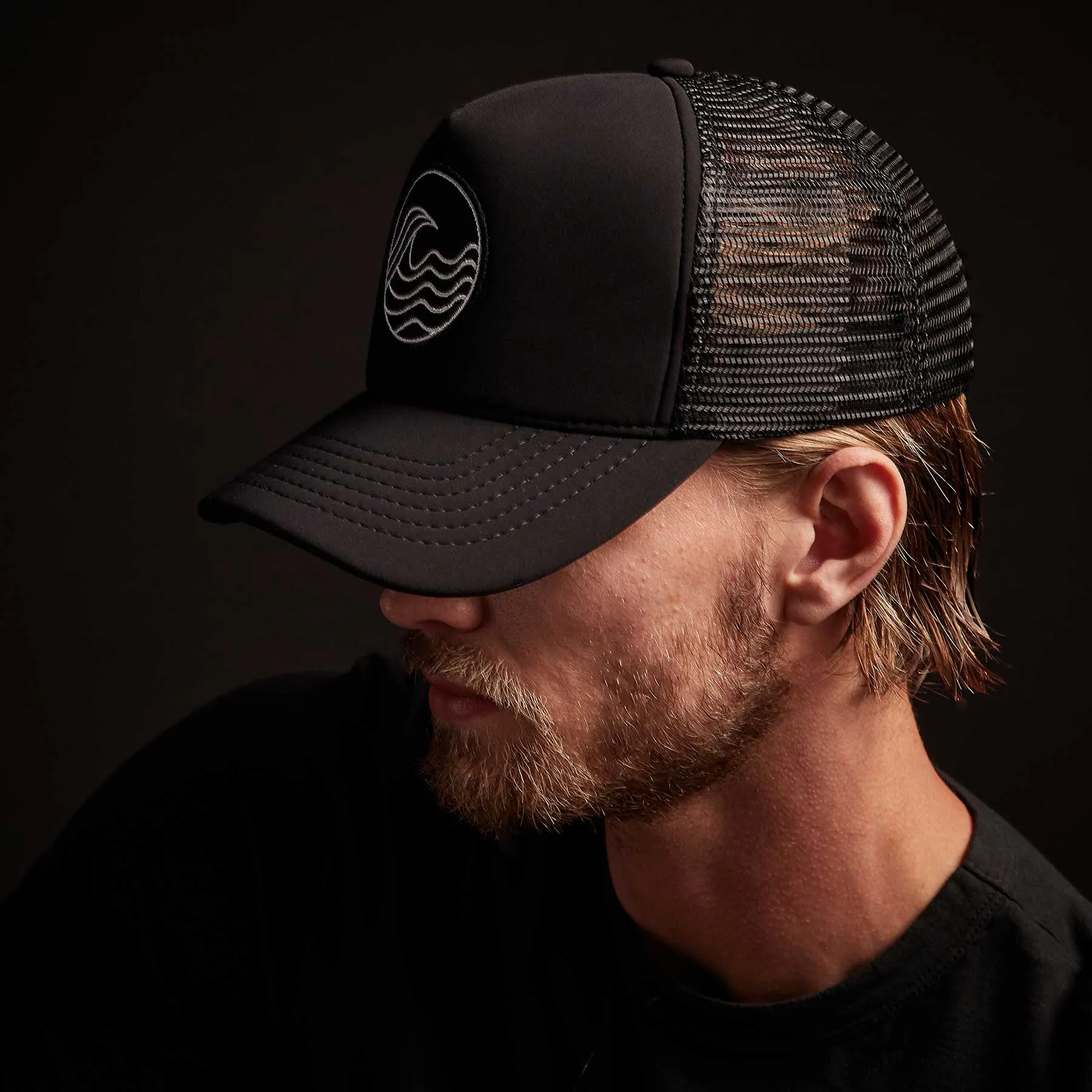 Wave Patch Scuba Trucker Hat - Black