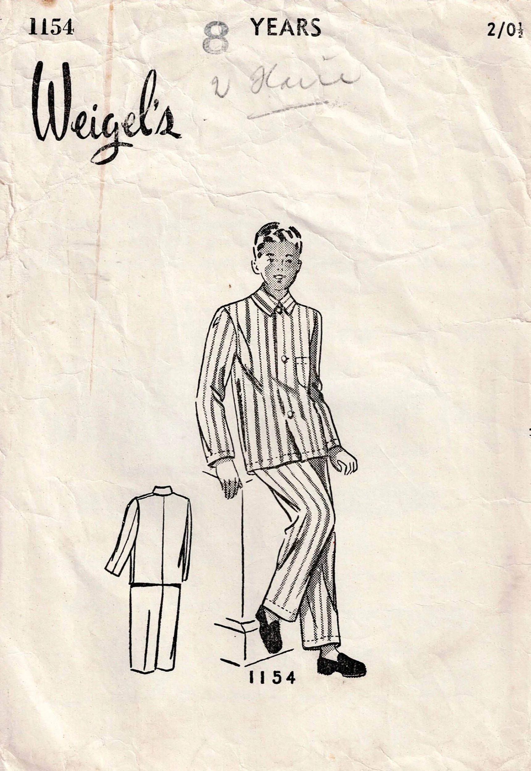 Weigels' 1154 Boys Classic Pyjamas 1940s Vintage Sewing Pattern Size 8 Years