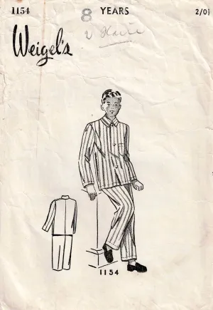 Weigels' 1154 Boys Classic Pyjamas 1940s Vintage Sewing Pattern Size 8 Years