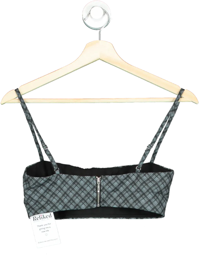 White Fox Grey Checked Cropped Top UK XS