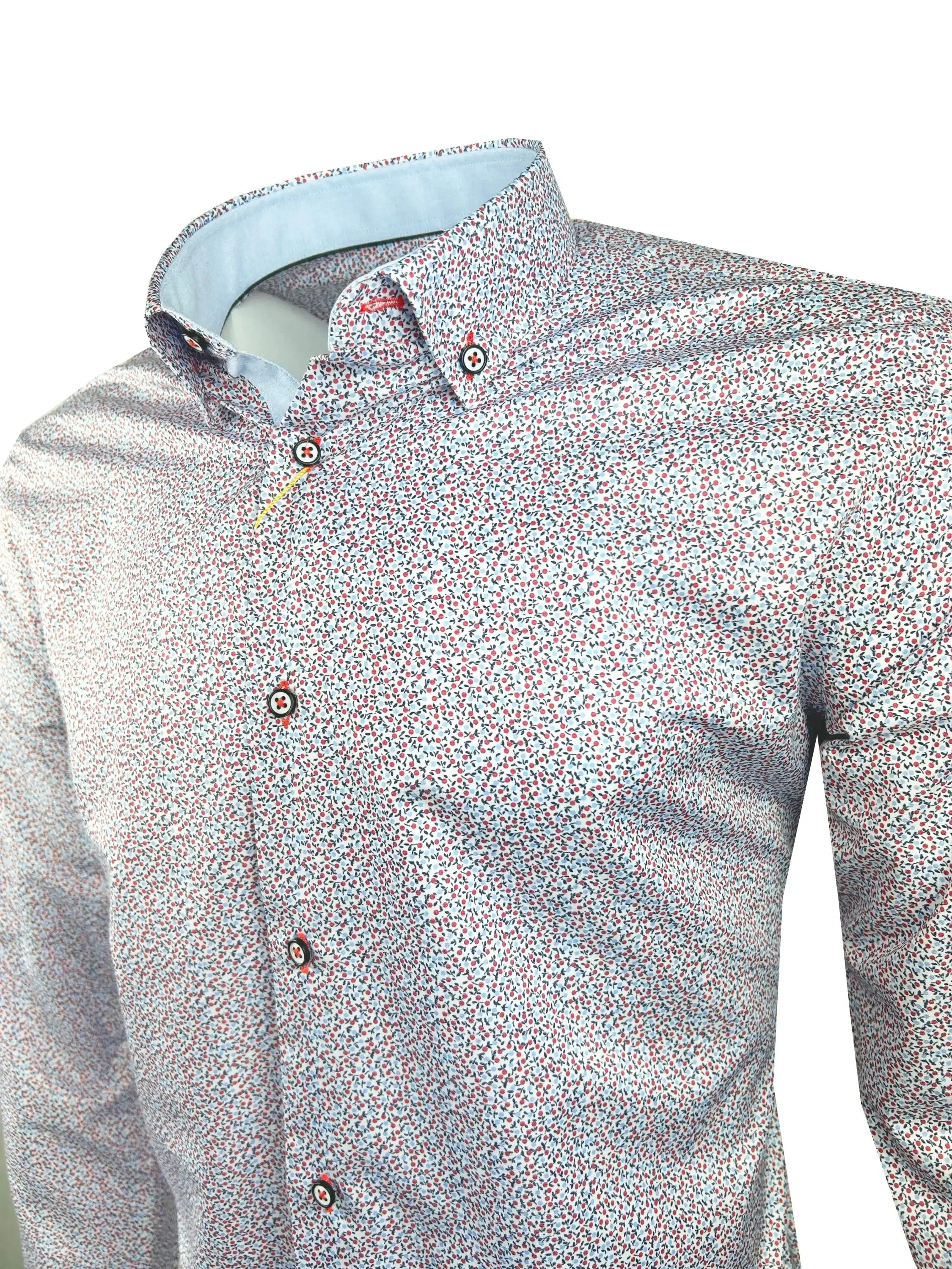 White Label Mens Tapered Casual Shirt Red Floral Print