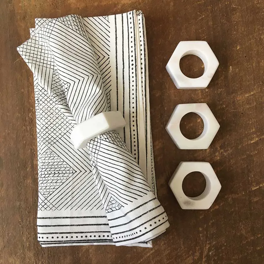 White Marble Hexagon Napkin Rings