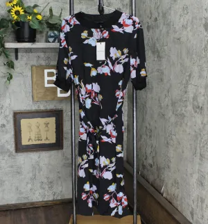 Who What Wear Women's Floral Print Short Sleeve High Neck A-Line Midi Dress