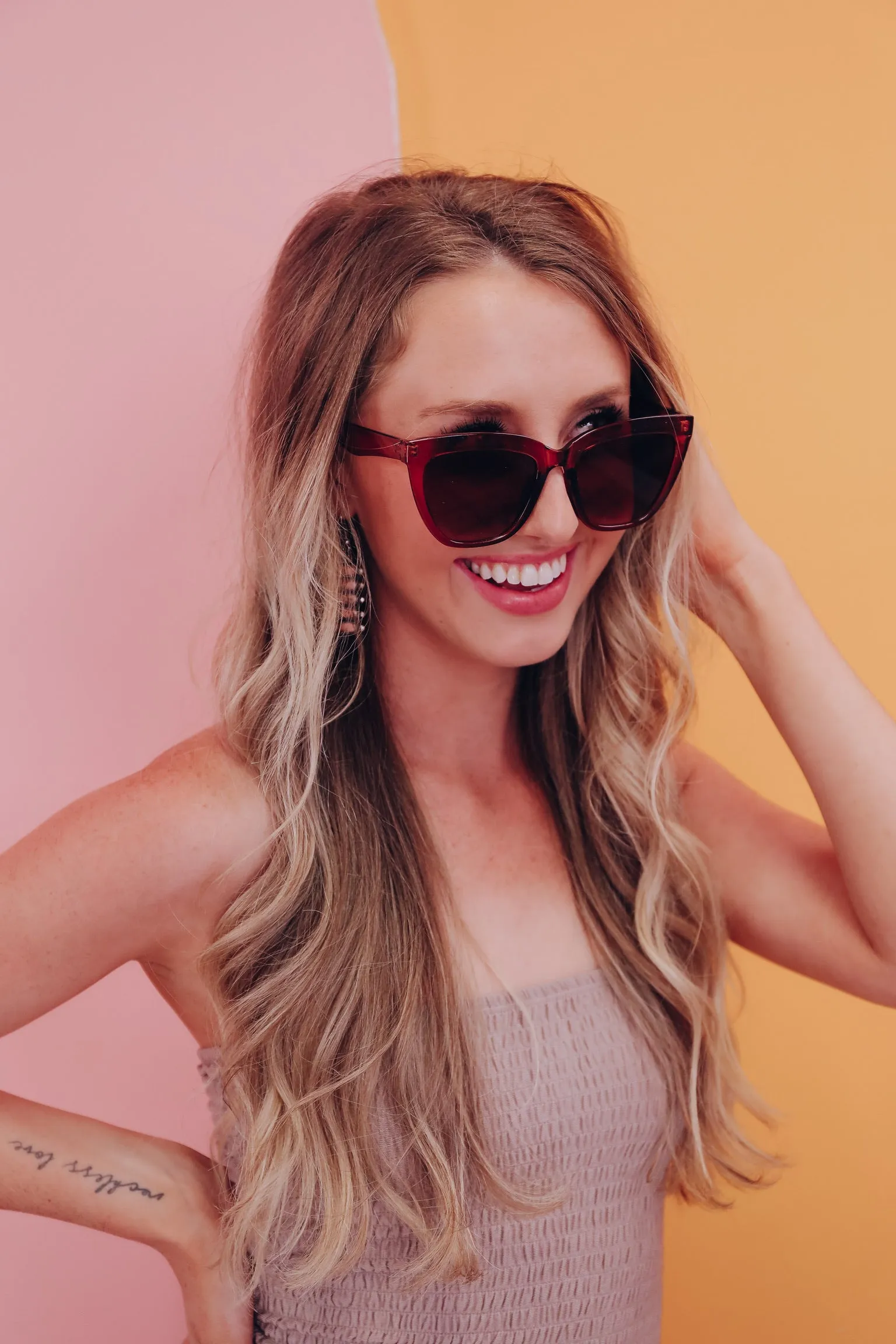 Wide Cat Eye Fashion Sunglasses - Coffee