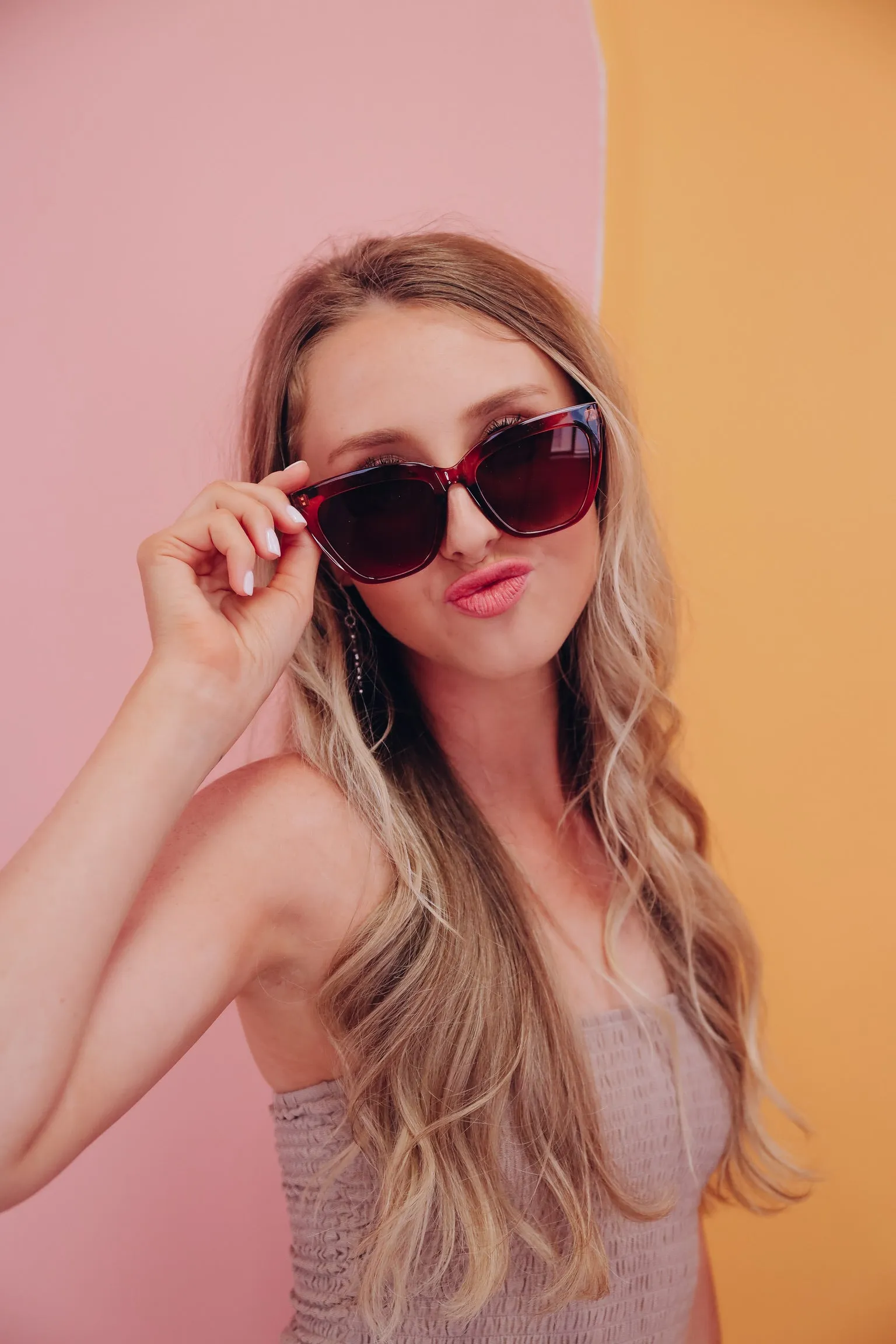 Wide Cat Eye Fashion Sunglasses - Coffee