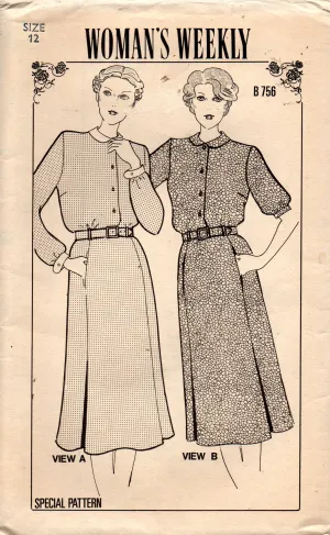 Woman's Weekly B 756 Womens Shirtdress with Pockets 1970s Vintage Sewing Pattern Size 12 Bust 34 inches UNCUT Factory Folded