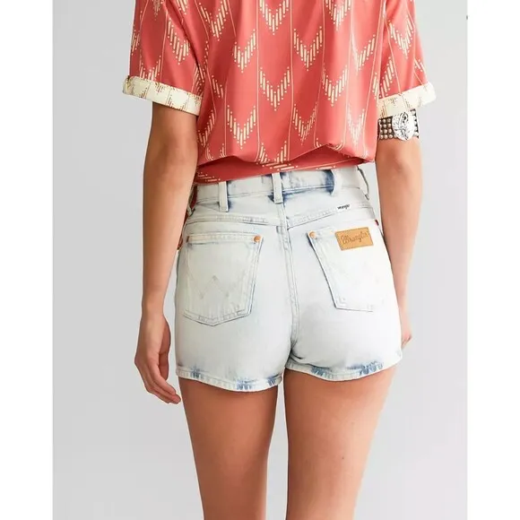 Wrangler Womens Festival Denim Short High Rise Light Blue Wash Western New