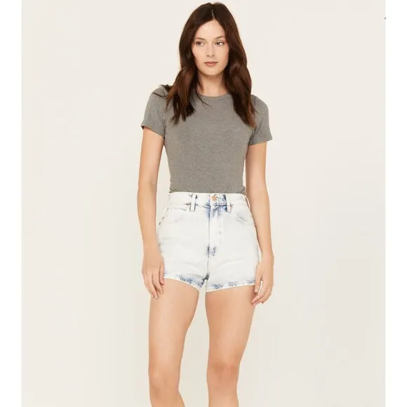 Wrangler Womens Festival Denim Short High Rise Light Blue Wash Western New
